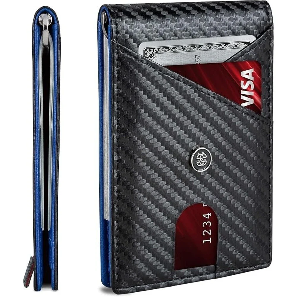 Suavell Ocean Stone Pilot Leather Slim Bi-Fold Wallet for Men RFID Money Clip